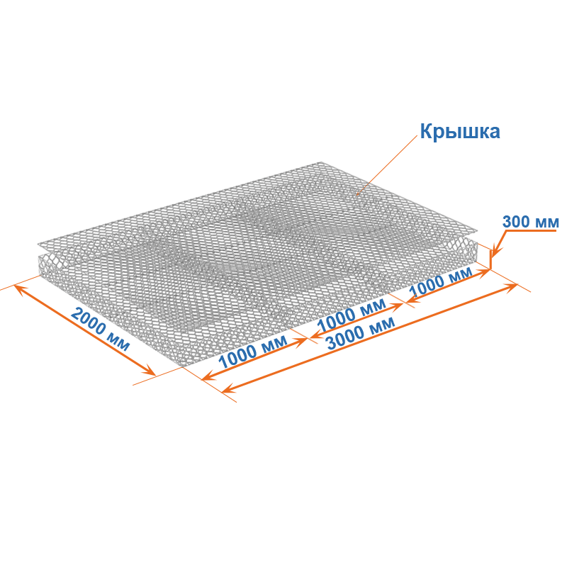 Габион матрац ГСИ-М 3х2х0,3 оцинкованный / ЦП, Ø проволоки 2,7/3,7 мм, размер ячейки 8х10 см фото
